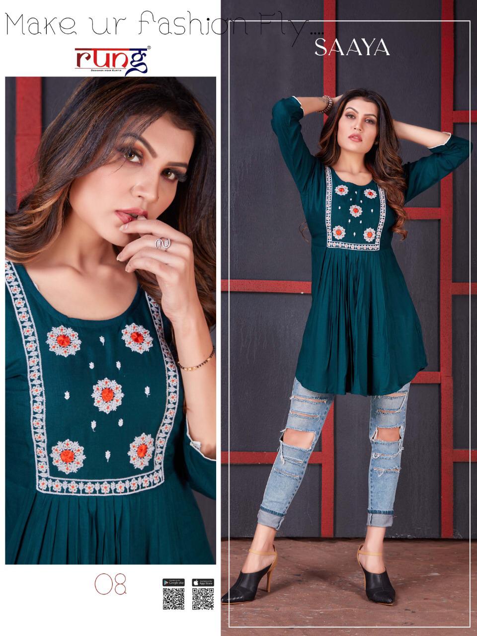 Rung Saaya Hevay Slub Latest Fancy Designer Casual Wear  Embroidery Work Western Rayon Top Collection